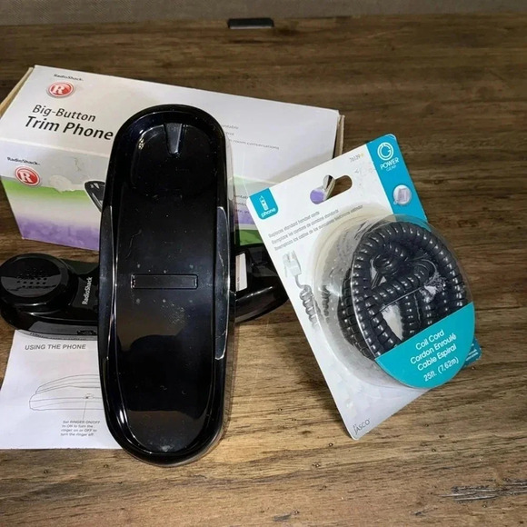 RADIO SHACK BIG BUTTON BLACK TRIM PHONE Landline Telephone Coil Cord NWT 25ft - Picture 9 of 16